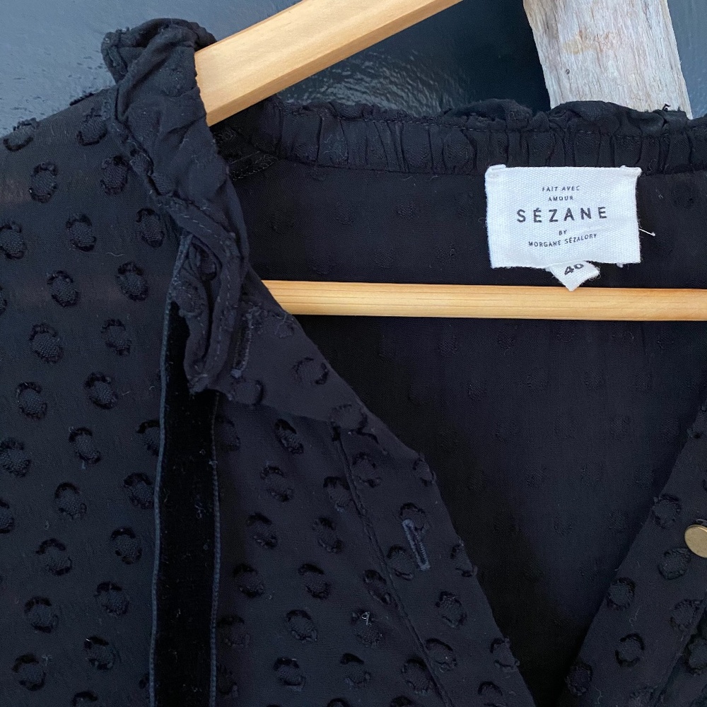 Sezane Blouse with Dots and Gold Buttons